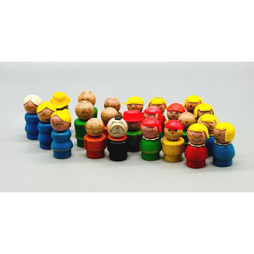 Fisher Price Little People Wood Vintage Figures DAMAGED Lot 20 Plus Upcycle